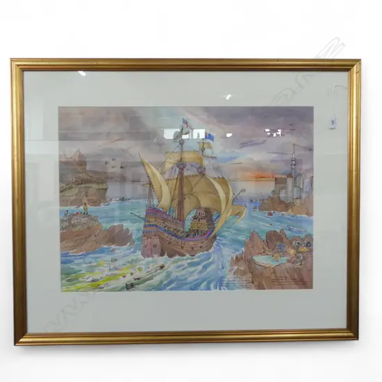 JULIA FORBES WINBY 'SAIL ON OH MIGHTY SHIP of STATE', PEN & W/C, SIGNED & DATED, 1997, 500 x 680mm