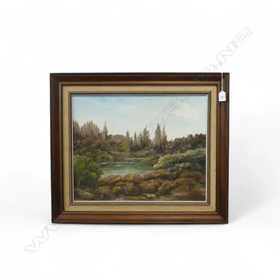 OIL ON BOARD RIVER SCENE SIGNED MARY FAWCETT H400 L490MM