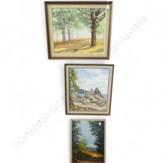 3 OIL PTGS NZ SCENES, CORNWALL PARK, COASTAL SCENE & RURAL LANDSCAPE