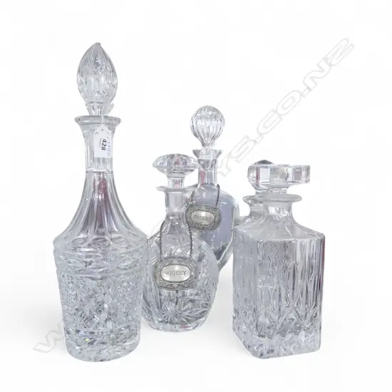 5 CRYSTAL DECANTERS H.370mm + 2 EP LABELS