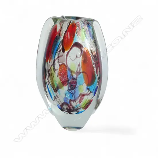 MURANO SOMMERSO ART GLASS VASE clear body with internal coloured patterns ribbed sides. H.260mm.