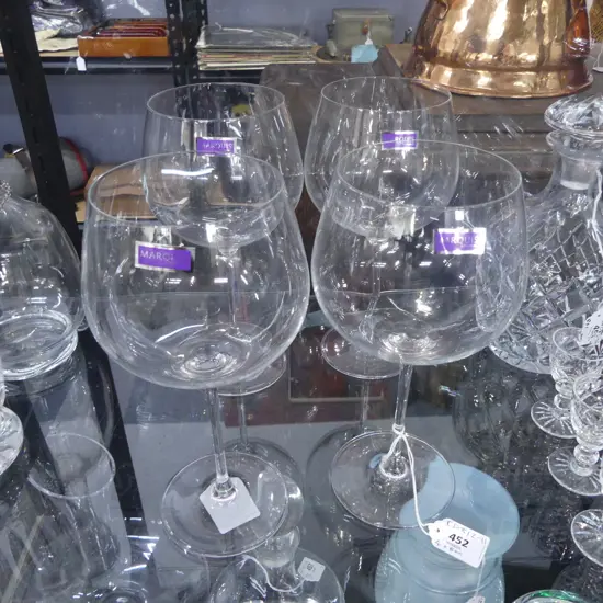 Set 4 Marquis Waterford large gin balloon glasses. 'Optic' ribbed bowls. In original box