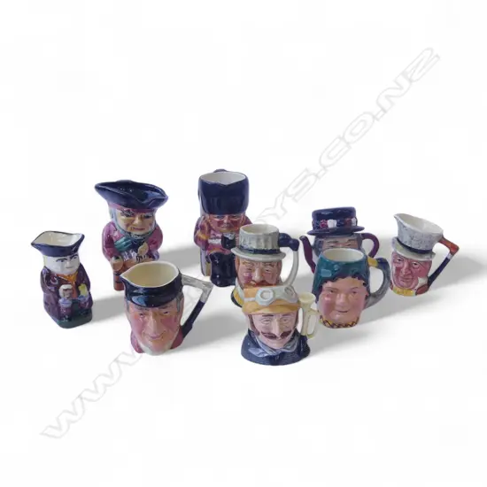 9 TOBY/CHARACTER JUGS Incl. ROYAL DOULTON H.110mm