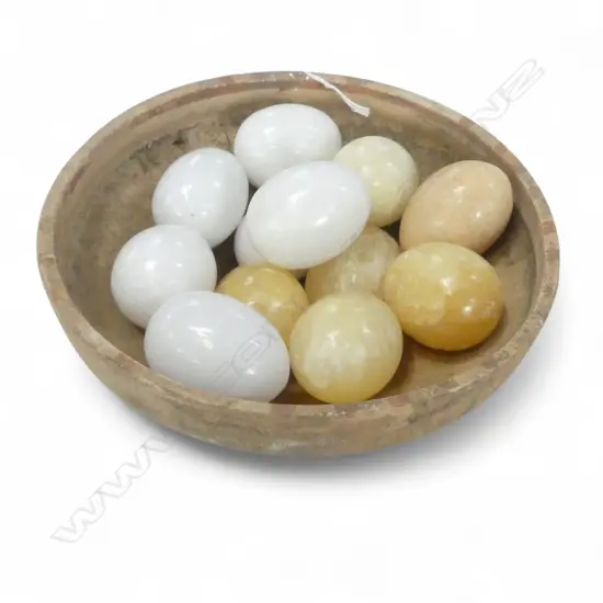 12 QUARTZ STONE EGGS IN TERRACOTTA BOWL 180mm dia