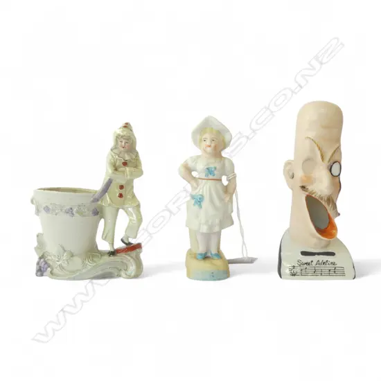 ANTIQUE BISQUE VESTA, CIGAR HOLDER & CLOWN HOLDER, H.120-135MM 