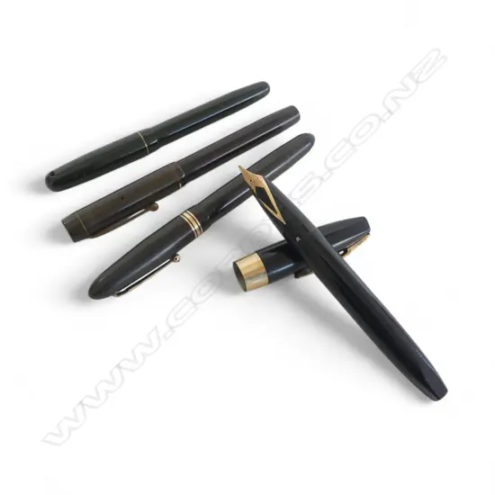 4 VINTAGE FOUNTAIN PENS all w 14ct gold nibs