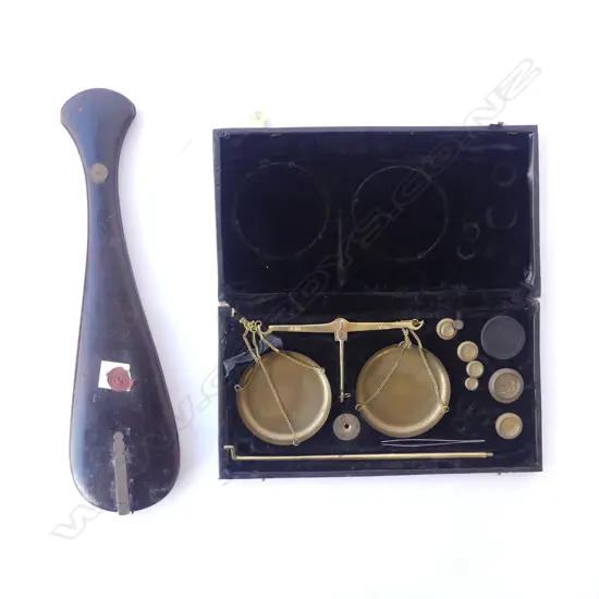 2 SETS OF SCALES, ONE BOXED INDIAN TYPE (L.263mm) & OLD CHINESE PATU-LIKE SCALES WITH WAX SEAL, L.340mm
