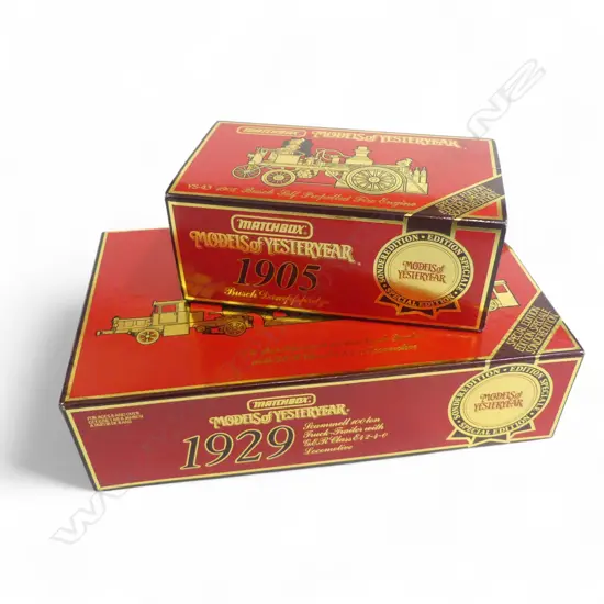 2 BOXES MATCHBOX MODELS OF YESTERYEAR; YS-43 FIRE ENGINE + YS-16 1929 TRUCK TRAILER LOCOMOTIVE