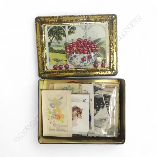 TIN OF ASST. POSTCARDS