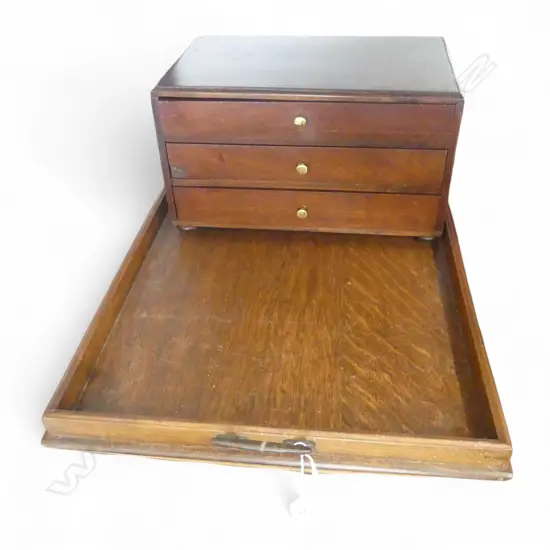 OAK TRAY W.585mm + 3 DRAWER MAHOGANY BOX W.330mm