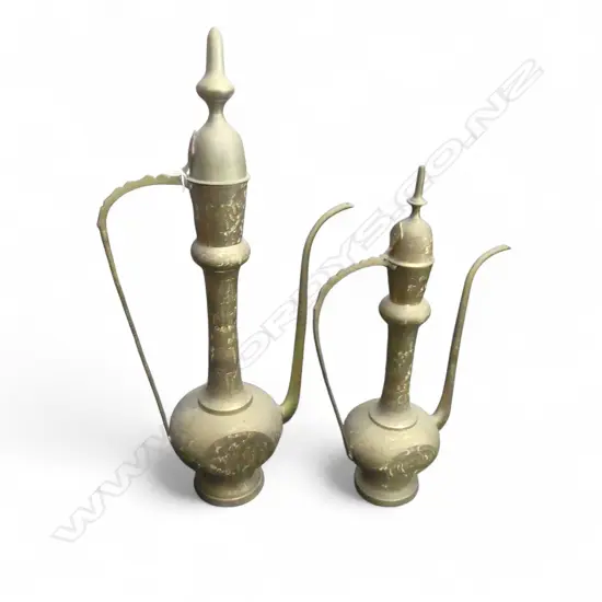 PR INDIAN TALL BRASS COFFEE EWERS H.790 & H.610mm