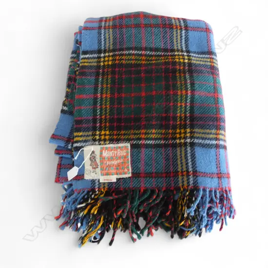 VINTAGE NZ WOOL TRAVEL RUG ‘MONTY BY FONTANA’ MILTON EXCELLENT COND., L.19600MM W.1560MM