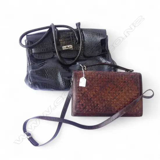 2 HANDBAGS; SNAKESKIN & FAUX CROC W.430mm