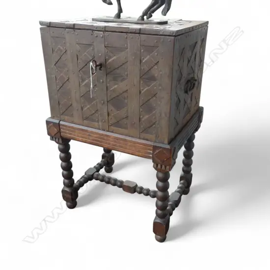 19thC GERMAN SHIPS STRONGBOX ON BOBBIN BASE 545x445x840mm