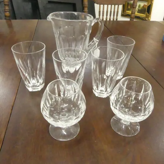 7 PCES WATERFORD CRYSTAL; JUG H.185mm, 6 GLASSES (4+2 (1 CHIPPED))