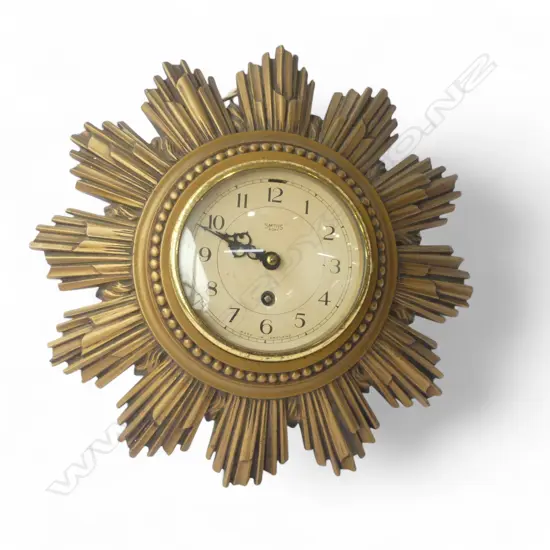 SMITHS 8 DAY STAR BURST WALL CLOCK, RUNNING w. KEY 310mm dia