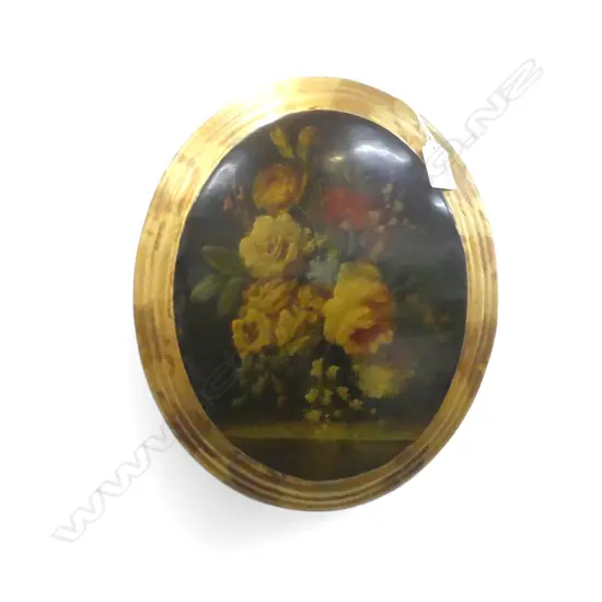 Modern ANTIQUE STYLE HANDPAINTED STILL LIFE CONVEX PANEL in gilt frame signed C.Adolph 315 x 265mm