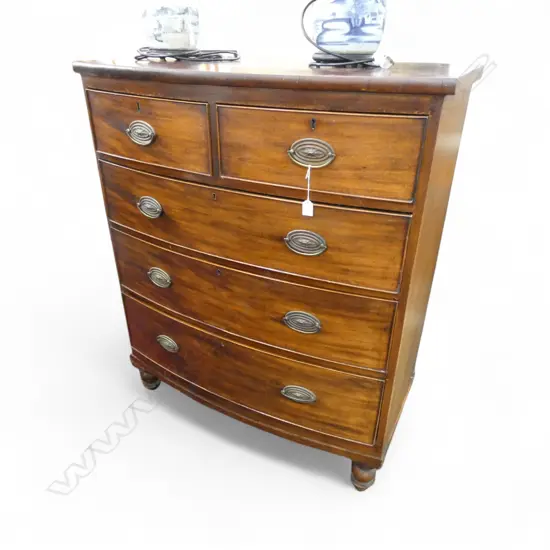 ANTIQUE MAHOGANY BOW FRONT CHEST OF DRAWERS FAULTS 1005x525x1190mm