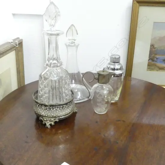 2 CRYSTAL DECANTERS H.350mm, JUG, COCKTAIL SHAKER, WINE COASTER