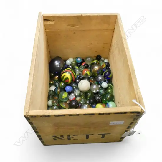 GLASS MARBLES IN CRATE