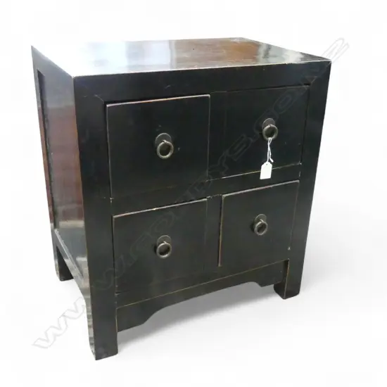 BLACK LACQUER 4 DRAWER SIDE TABLE 515x350x570mm