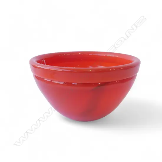 RED N.Z. ART GLASS BOWL Dia.270mm with heavy rolled rim