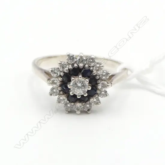 SILVER SAPPHIRE AND WHITE CZ STONE RING SIZE R