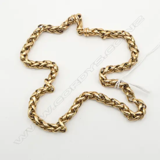 9ct GOLD FOX TAIL INTERGRATED LINK NECK CHAIN. L.410mm. 19gms