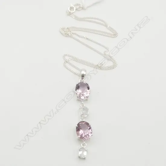 SILVER AMETRINE & WHT TOPAZ PENDANT on SILVER CHAIN