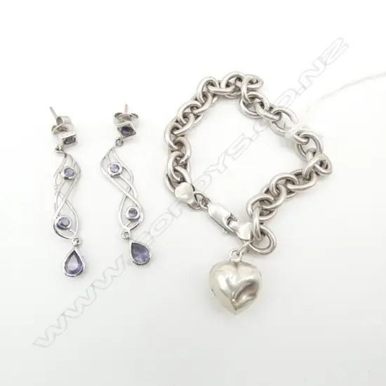 S/SILVER CHAIN BRACLET & PR S/SILVER BLUE STONE DROP EARINGS 18GMS