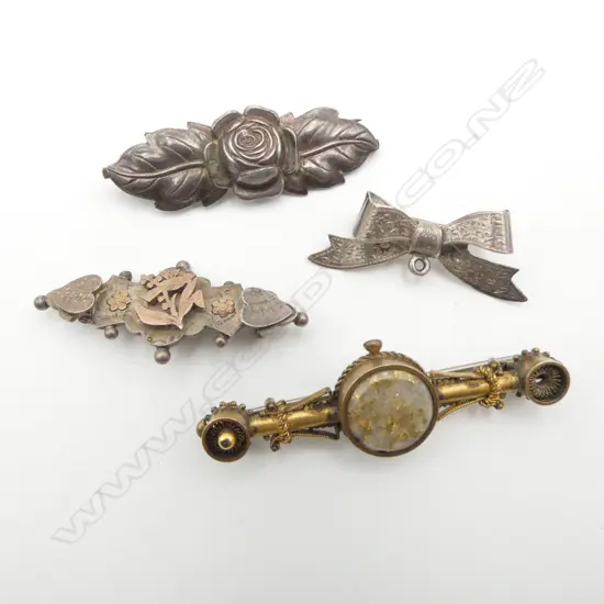 VICTORIAN SILVER BROOCHES (one with gold bearing quartz panel)