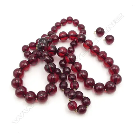 2 FAUX AMBER dark red BEAD NECKLACES + PR EARRINGS