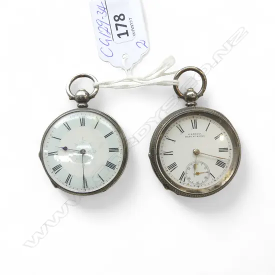 2 19thC SILVER OPEN FACE POCKET WATCHES mid size