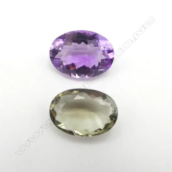 2 CUSHION CUT AMETHYST GEMSTONES; PURPLE & GREEN