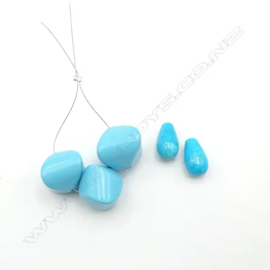 TURQUOISE BEADS; 3 FANCY CUT & 2 PEAR DROP