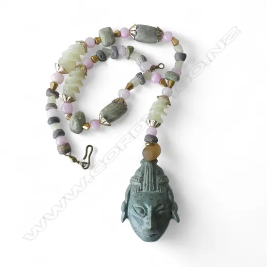 UNUSUAL 1960s BOXED MEXICAN STONE NECKLACE, L.460mm