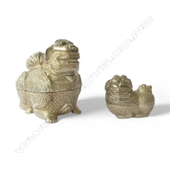 2 THAI SILVER FOO DOG BOXES, 337gms H.140mm one stamped .800