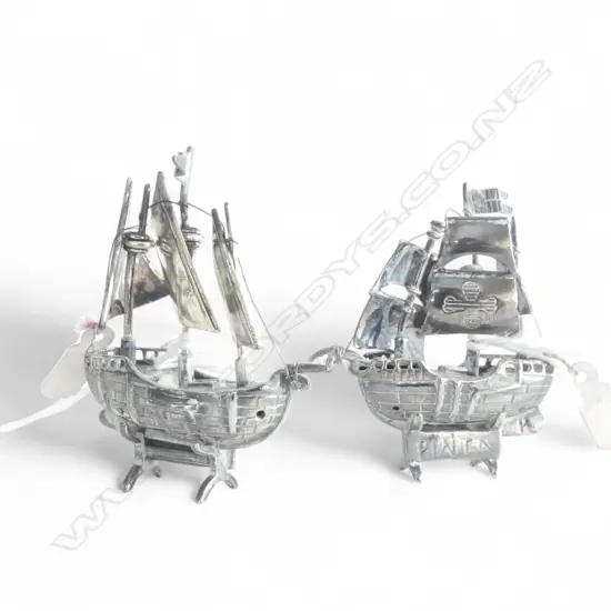 2 CAST STERLING MINI GALEON MODEL SHIPS on stands 65.4gms