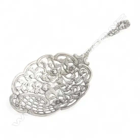 DUTCH SILVER early 20thC skimming spoon cast decoration 833 Std. 82gms. L.245mm