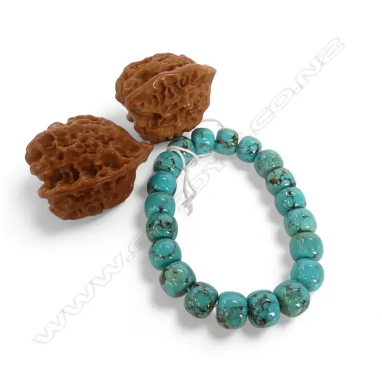 2 WALNUTS + TURQUOISE BEAD BRACELET