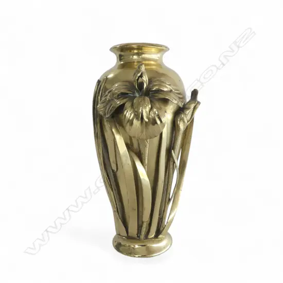 JAPANESE TALL BRONZE SIGNED IRIS VASE H320MM