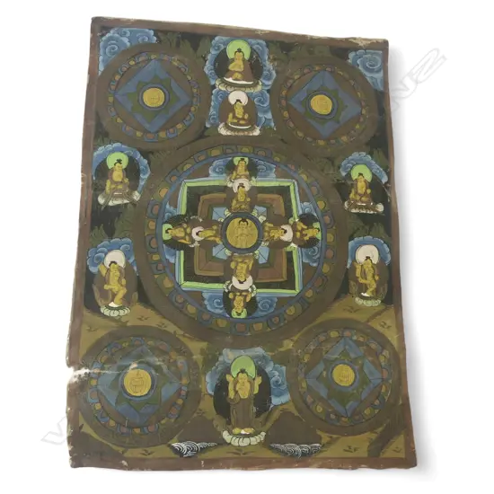  VINTAGE HANDPAINTED TIBETAN MANDALA THANGKA, 560 x 400mm