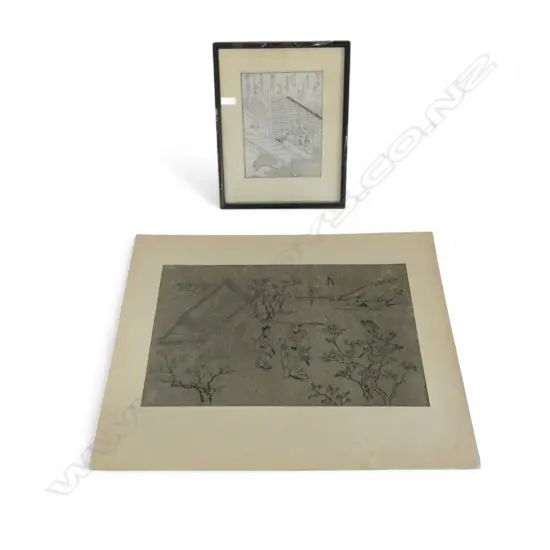 20thC UKIYO-E WOODBLOCK PRINT, 'NIOMON GATE' AFTER HISHIKAWA MORONOBU + FRAMED PRINT 175x135mm