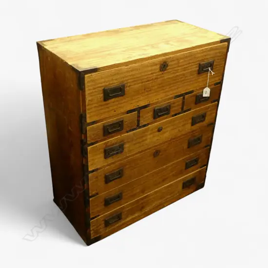 c,1900 JAPANESE MEIJI COLLECTOR'S SMALL CHEST OF 8 DRAWERS iron swing handles &fittings 610 x 295 x 700mm