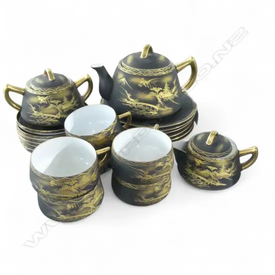 JAPANESE SILHOUETTE, EGG-SHELL CHINA TEA SET. H.140mm