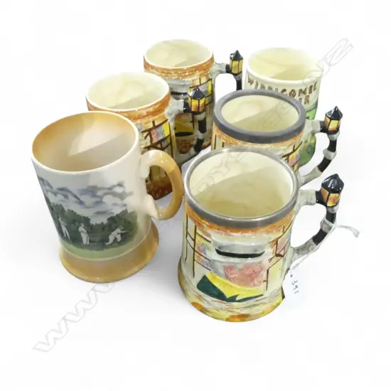 6 CHARACTER CHINA VINTAGE BEER MUGS 1 CROWN DEVON H120MM