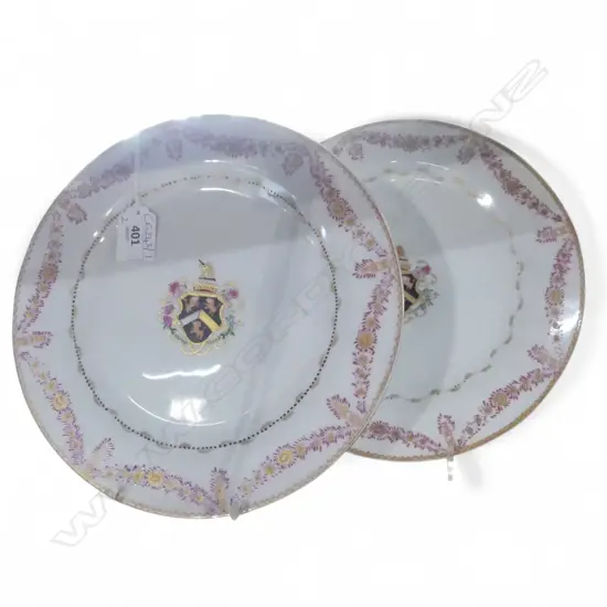 2 ARMORIAL PORCELAIN PLATES 240mm dia