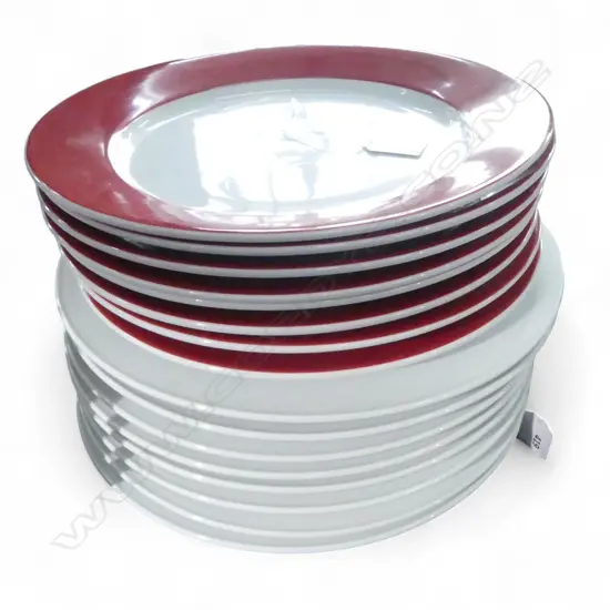 16 DINNER PLATES; 8 RED 285mm dia, 8 WHITE 315mm dia