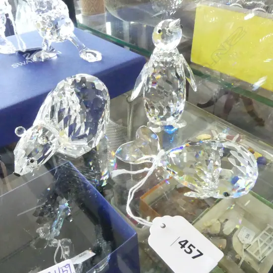 3 SWAROVSKI ANIMALS; WHALE, BEAR, PENGUIN H.80mm