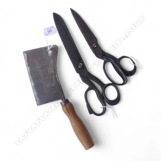 MEAT CLEAVER / HATCHET L.315mm + 2 CAST IRON SCISSORS L.310mm